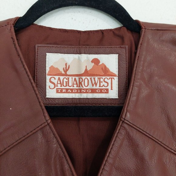 Saguaro West Roper  Western Vest Men's L. Leather Brown  Snap Button, Pockets - Picture 2 of 7